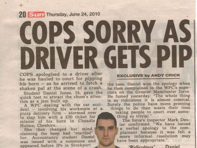 Cops sorry as driver gets pip